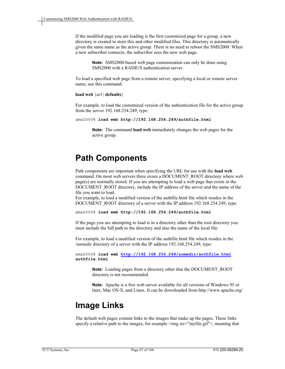 Path components, Image links | Tut Systems SMS2000 User Manual | Page 87 / 104