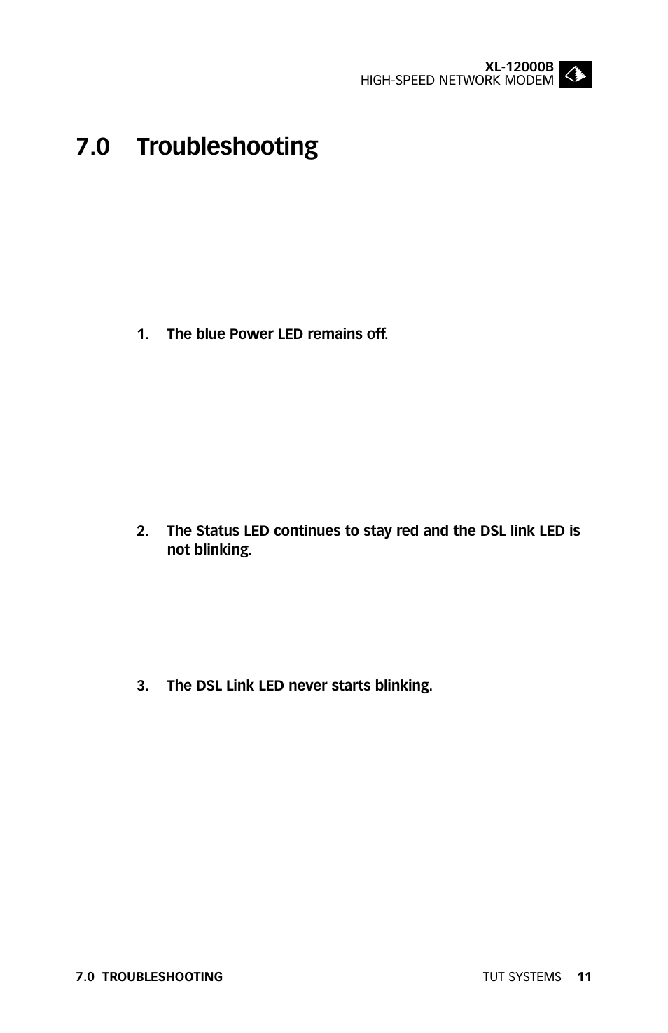 0 troubleshooting | Tut Systems XL-12000B User Manual | Page 15 / 20