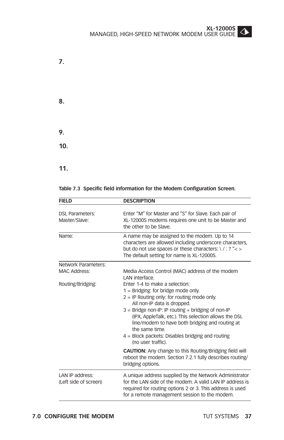 Press <enter> to accept values | Tut Systems XL-12000S User Manual | Page 45 / 78