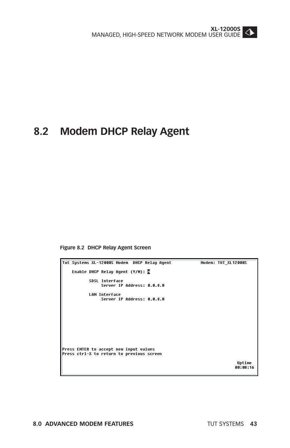 2 modem dhcp relay agent | Tut Systems XL-12000S User Manual | Page 51 / 78