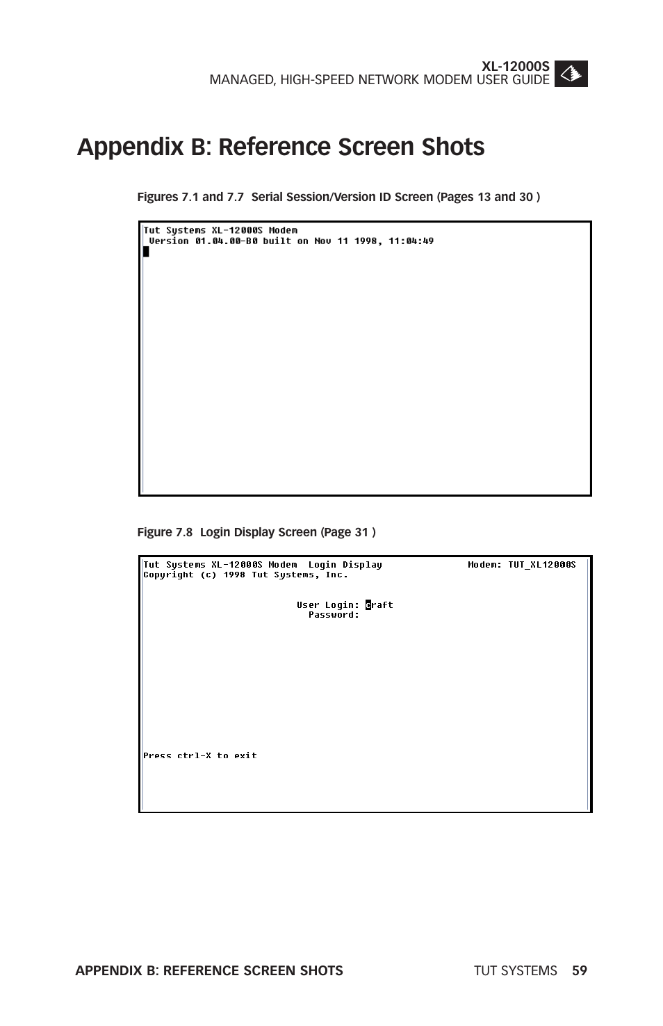 Appendix b: reference screen shots | Tut Systems XL-12000S User Manual | Page 67 / 78