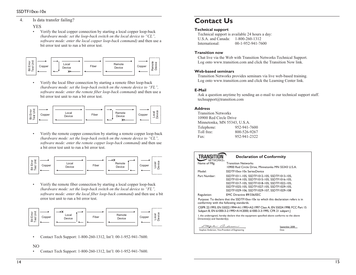 Contact us | Transition Networks SSDTF1029-106 User Manual | Page 8 / 9