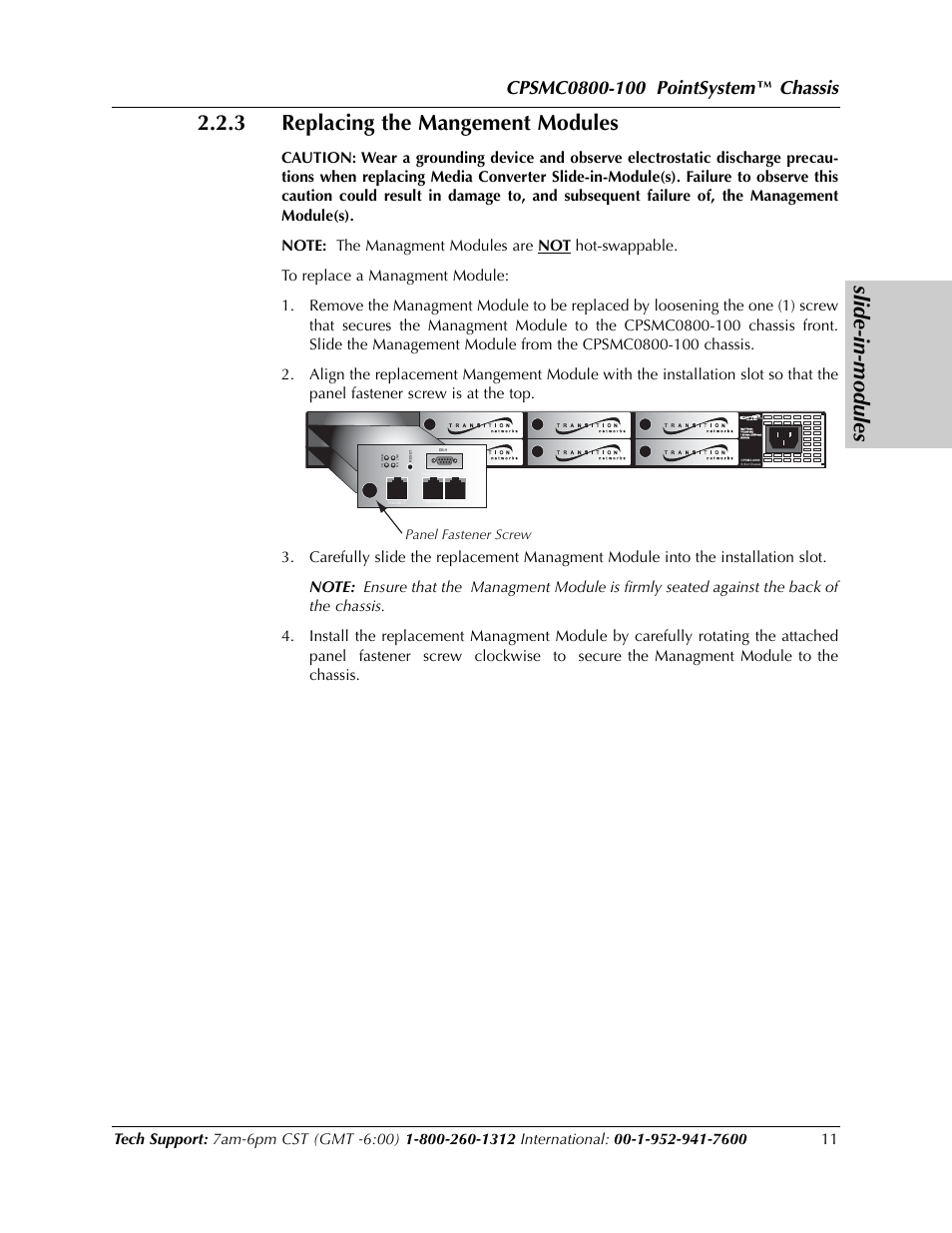 Chassis, Panel fastener screw | Transition Networks CPSMC0800-100 User Manual | Page 11 / 26
