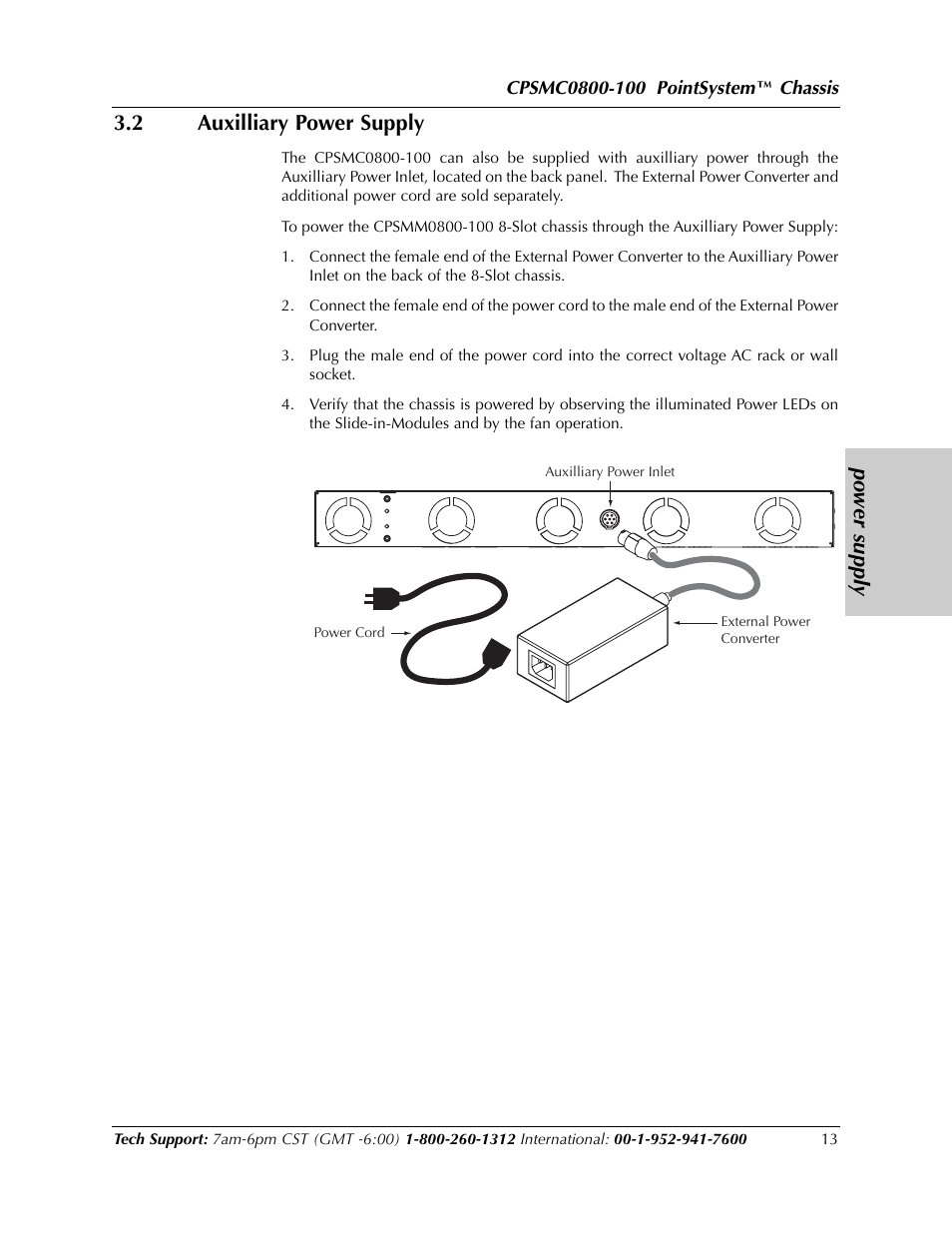 Po wer supply 3.2 auxilliary power supply, Chassis | Transition Networks CPSMC0800-100 User Manual | Page 13 / 26