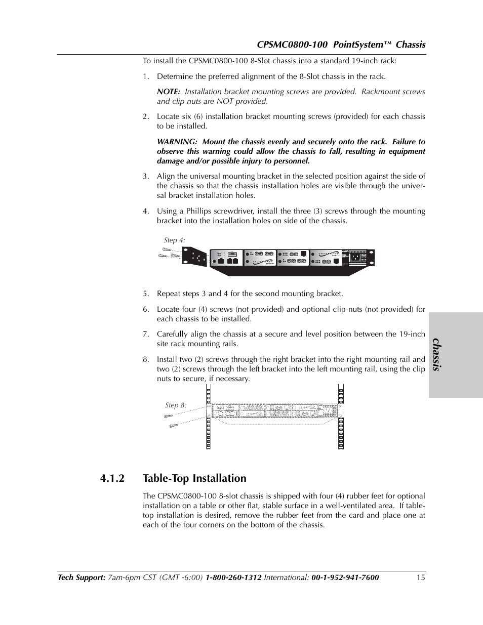 2 table-top installation, Chassis | Transition Networks CPSMC0800-100 User Manual | Page 15 / 26