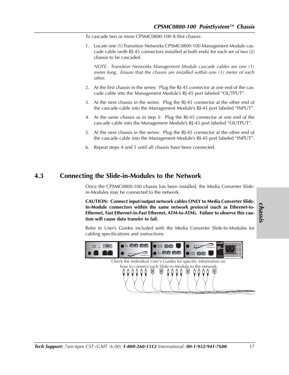 3 connecting the slide-in-modules to the network, Chassis | Transition Networks CPSMC0800-100 User Manual | Page 17 / 26