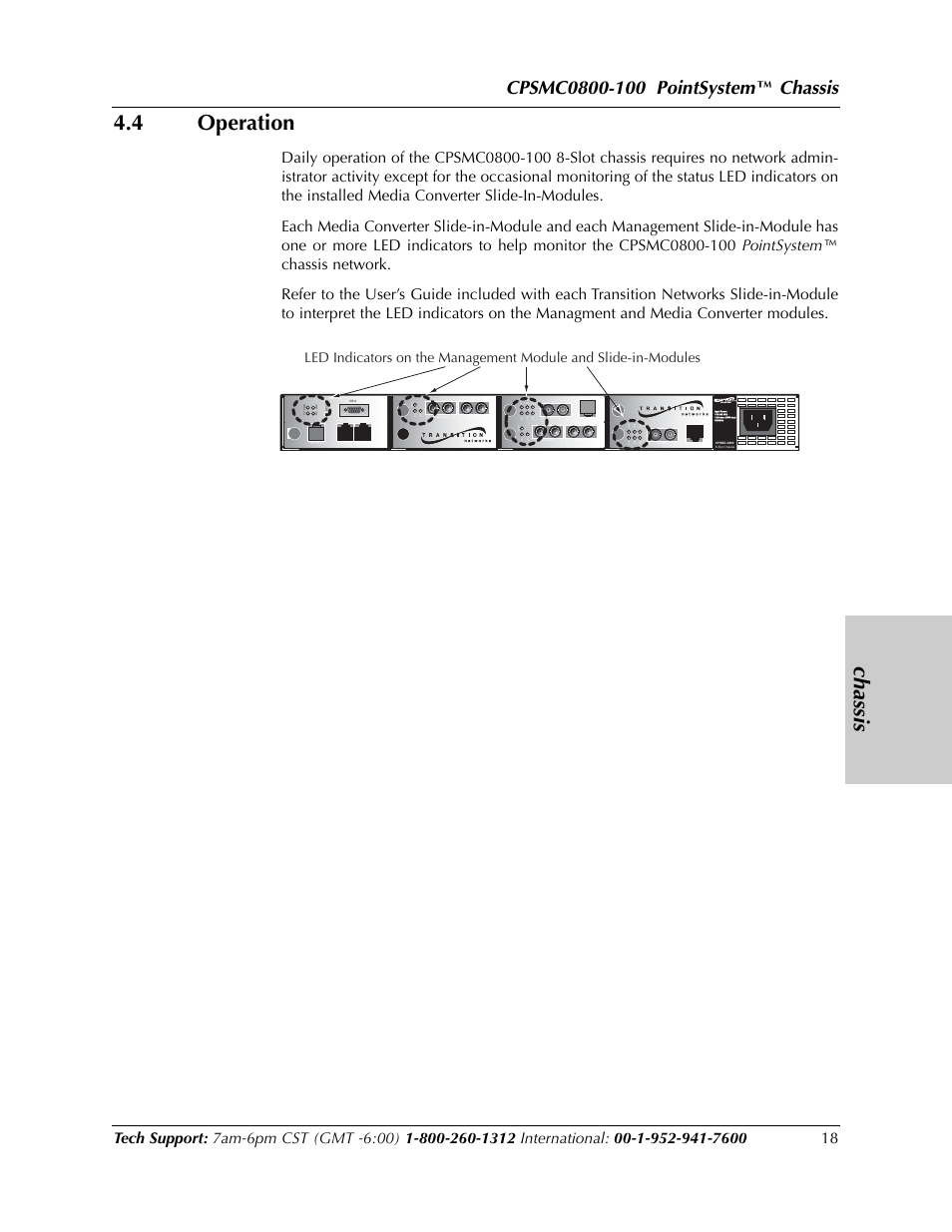 4 operation, Chassis | Transition Networks CPSMC0800-100 User Manual | Page 18 / 26