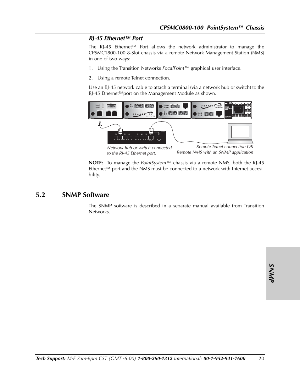 Snmp, 2 snmp software, Chassis | Rj-45 ethernet™ port | Transition Networks CPSMC0800-100 User Manual | Page 20 / 26