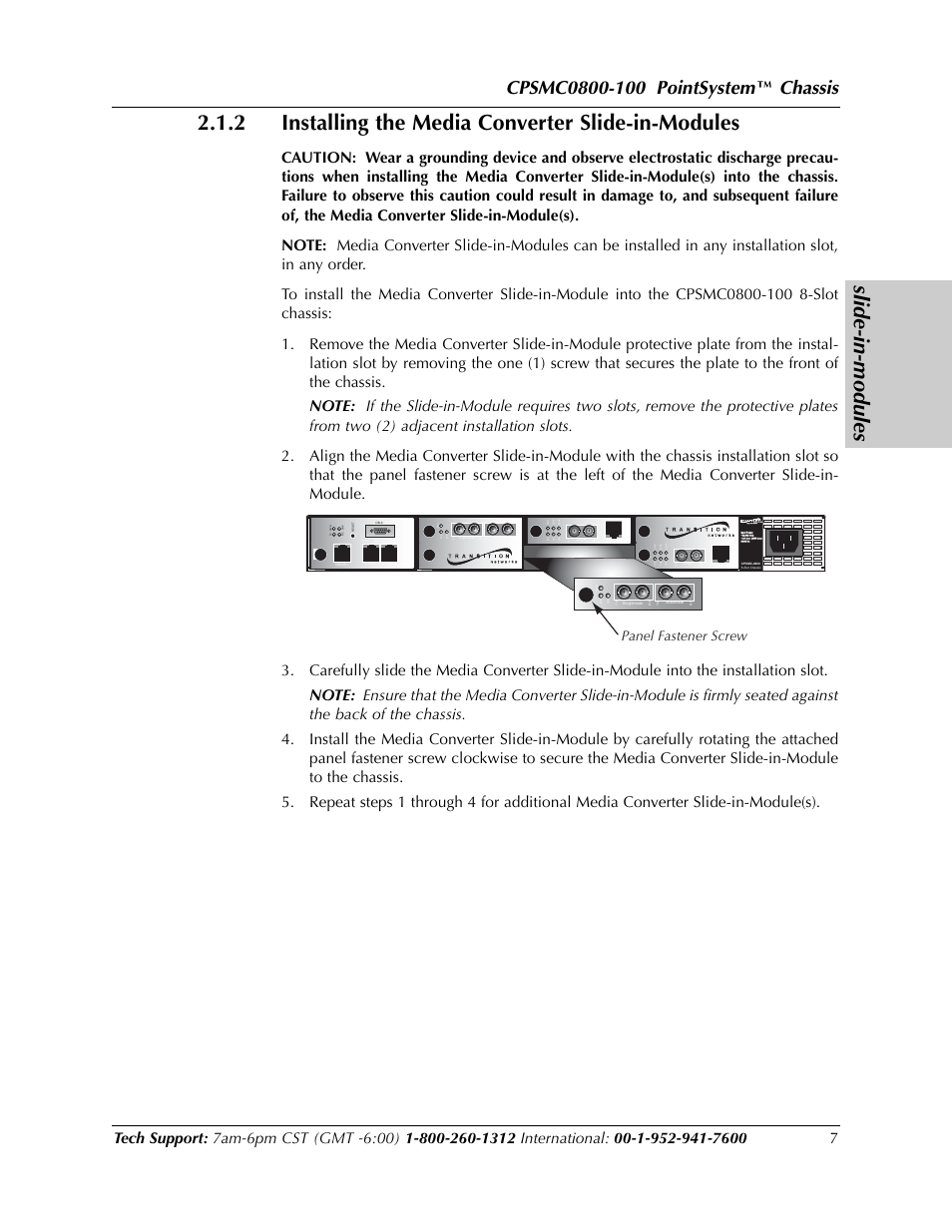 Chassis, Panel fastener screw | Transition Networks CPSMC0800-100 User Manual | Page 7 / 26