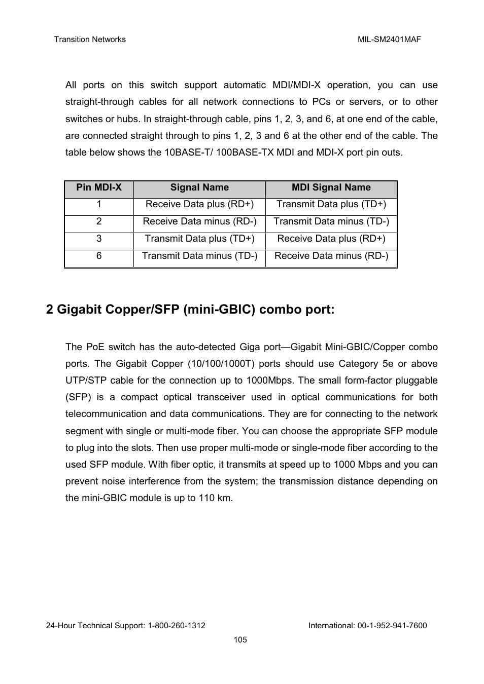 2 gigabit copper/sfp (mini-gbic) combo port | Transition Networks MIL-SM2401MAF User Manual | Page 111 / 111