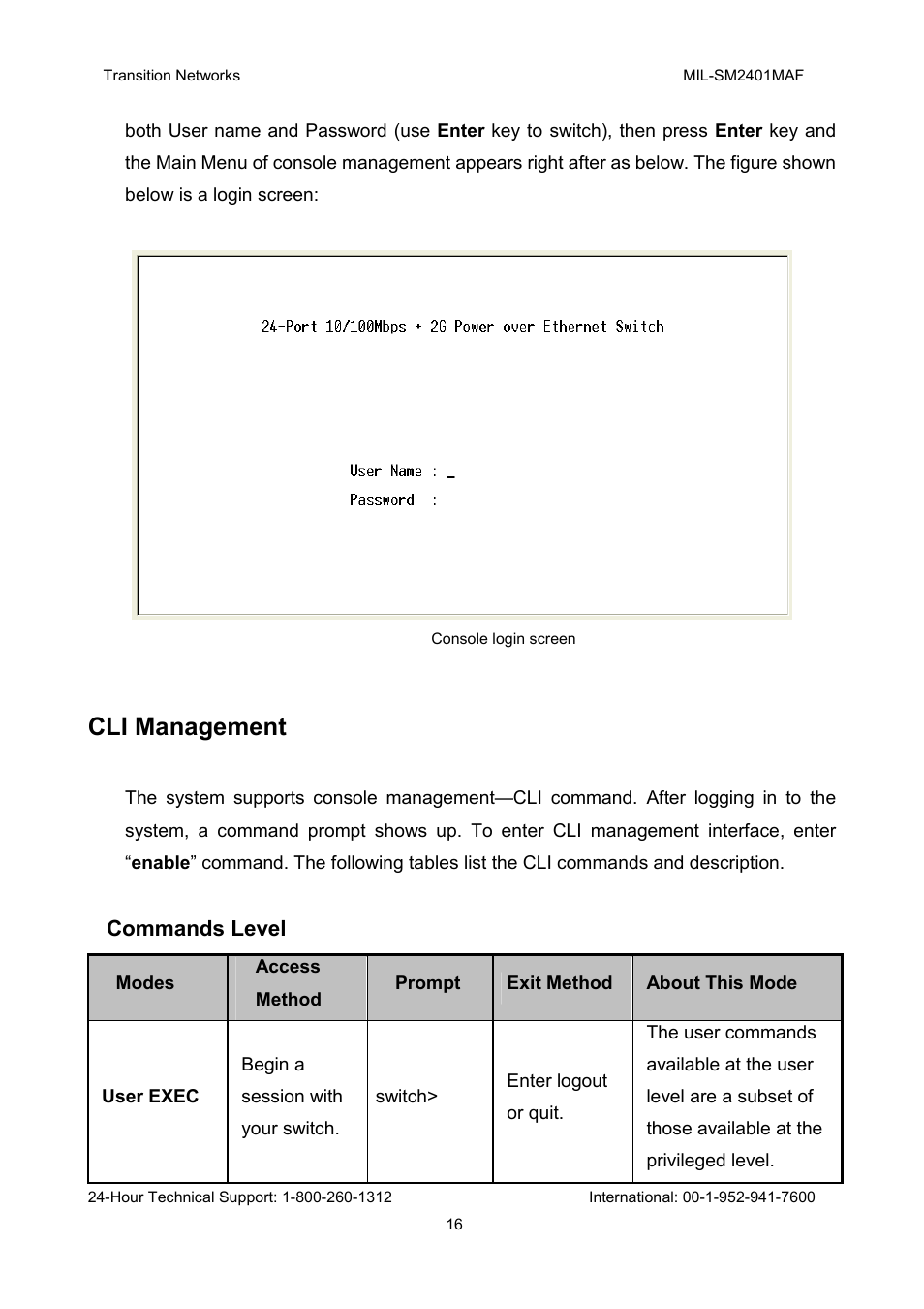 Cli management | Transition Networks MIL-SM2401MAF User Manual | Page 22 / 111