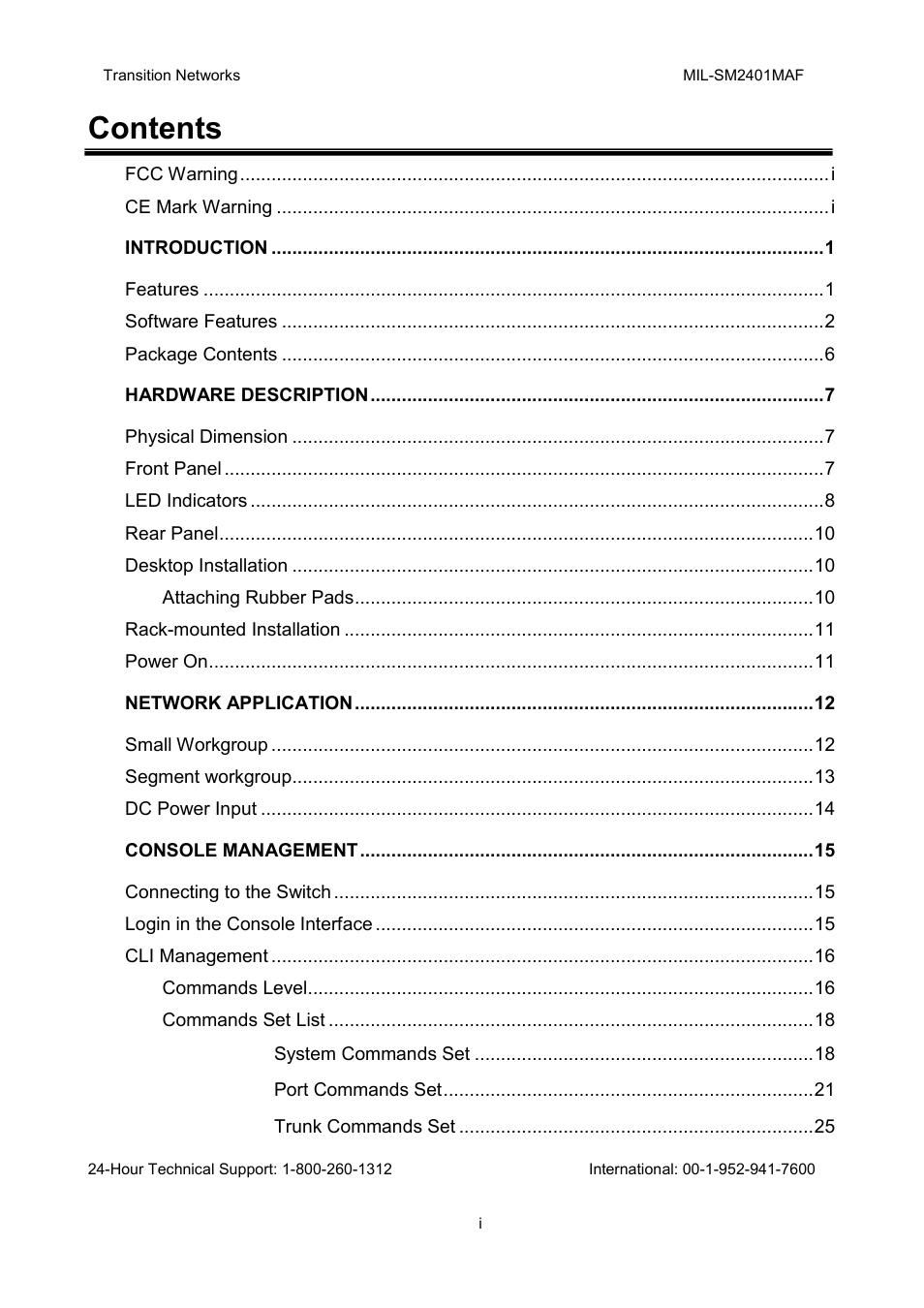 Transition Networks MIL-SM2401MAF User Manual | Page 3 / 111