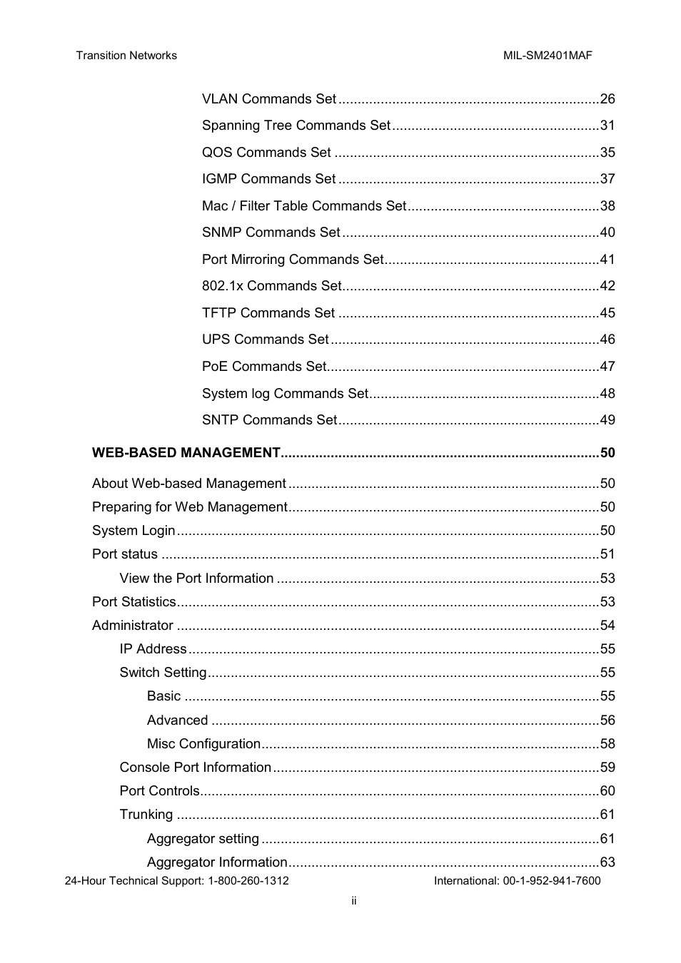 Transition Networks MIL-SM2401MAF User Manual | Page 4 / 111
