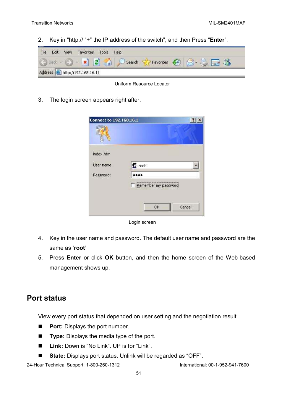 Port status | Transition Networks MIL-SM2401MAF User Manual | Page 57 / 111
