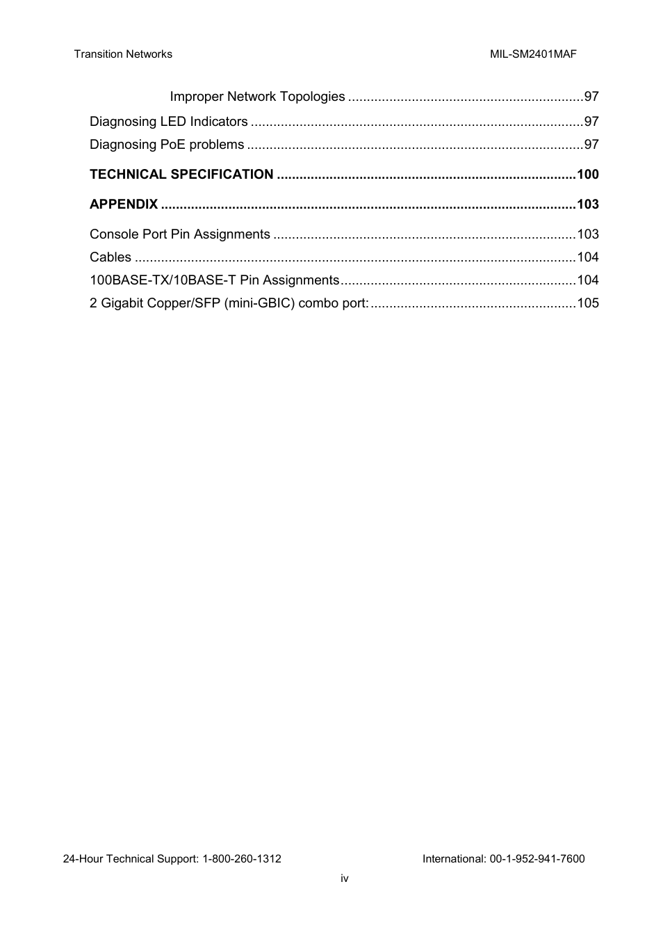 Transition Networks MIL-SM2401MAF User Manual | Page 6 / 111