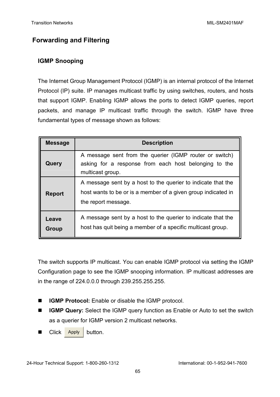 Transition Networks MIL-SM2401MAF User Manual | Page 71 / 111