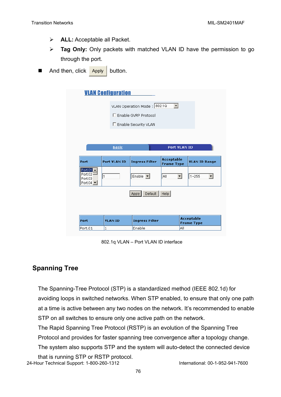Spanning tree | Transition Networks MIL-SM2401MAF User Manual | Page 82 / 111