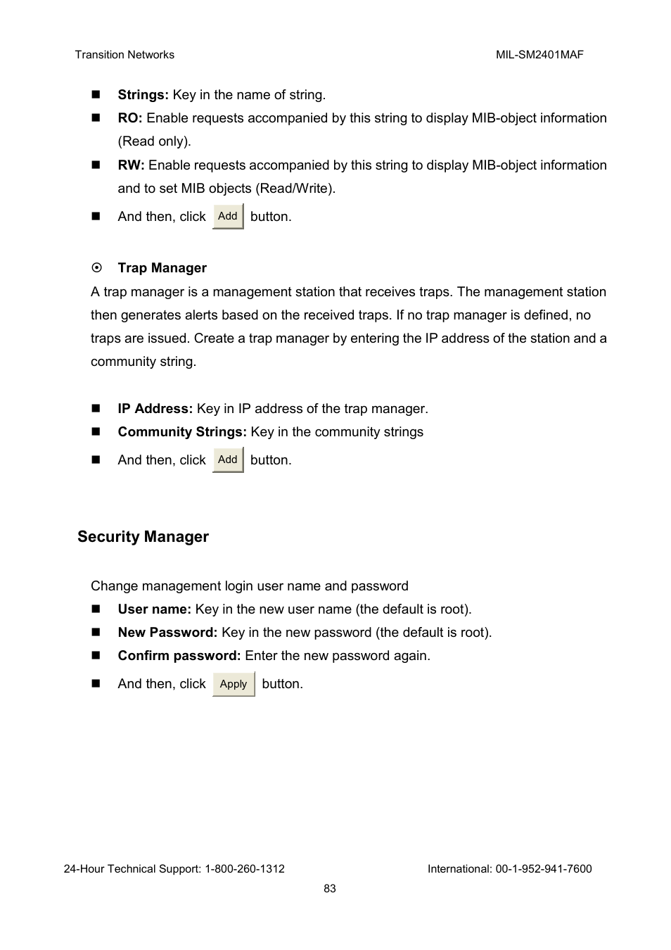 Security manager | Transition Networks MIL-SM2401MAF User Manual | Page 89 / 111