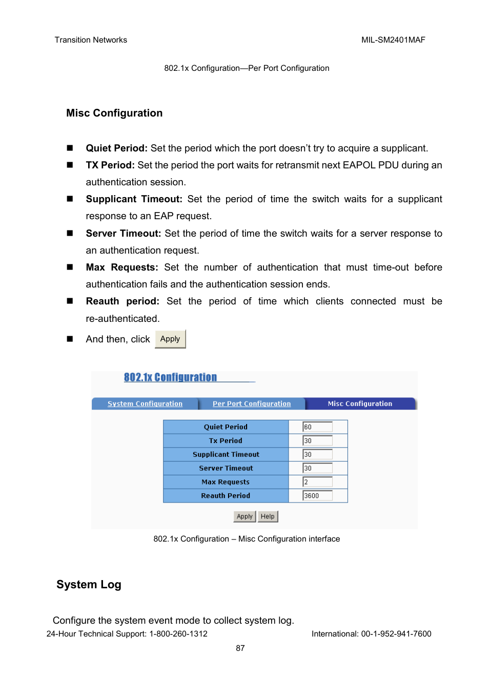 System log | Transition Networks MIL-SM2401MAF User Manual | Page 93 / 111