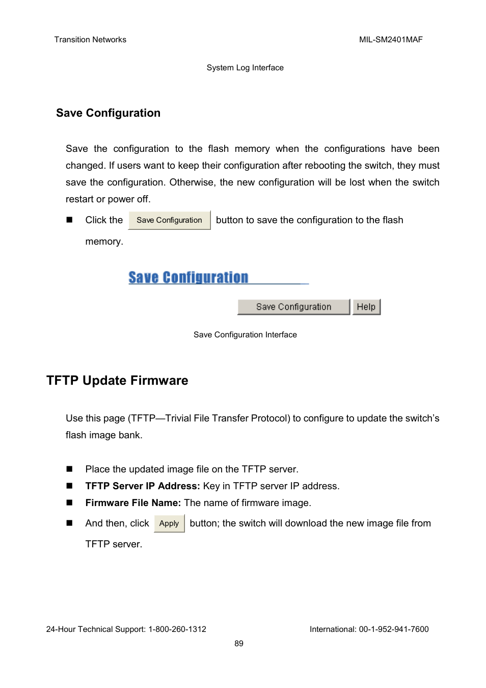Tftp update firmware, Save configuration | Transition Networks MIL-SM2401MAF User Manual | Page 95 / 111