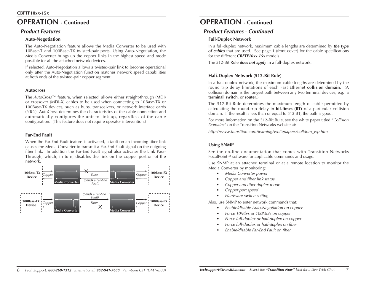 Operation, Continued product features, Continued product features - continued | Transition Networks CBFTF10XX-15X User Manual | Page 4 / 7