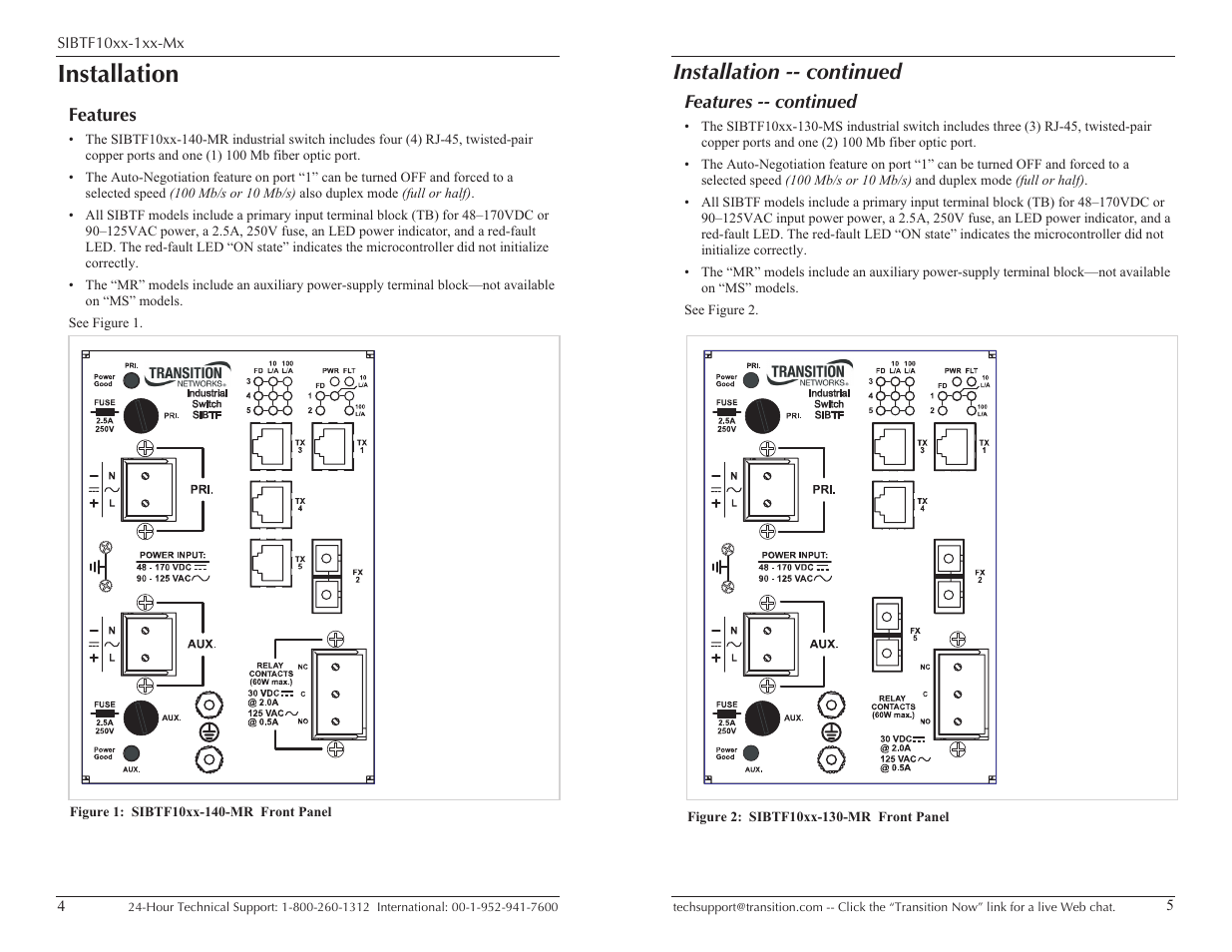 Installation, Installation -- continued | Transition Networks SIBTF10XX-1XX-MS User Manual | Page 3 / 15