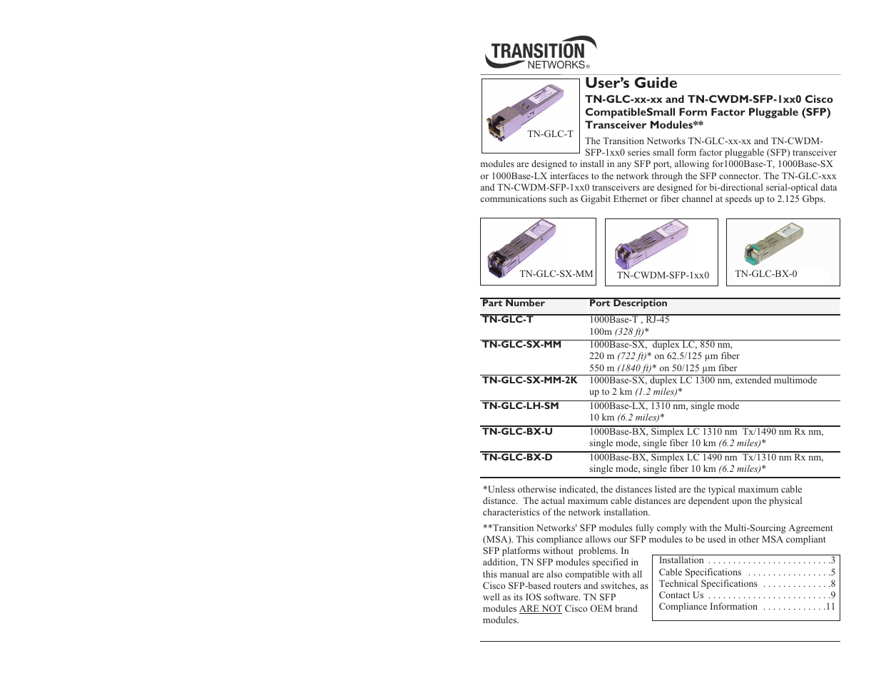 Transition Networks TN-GLC-xx-xx User Manual | 7 pages