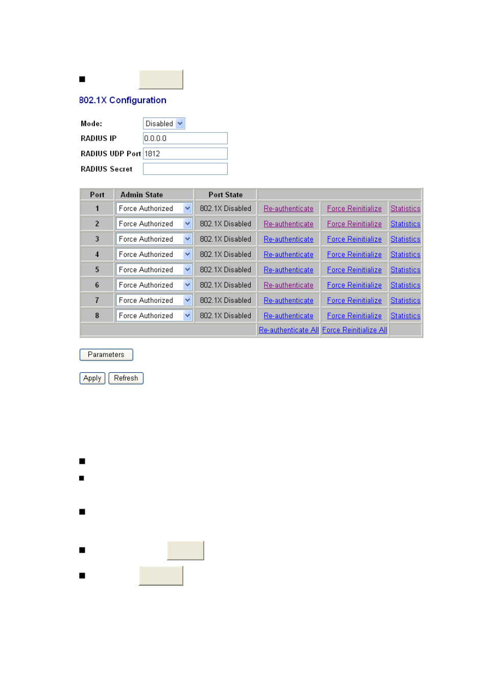 Parameters configuration | Transition Networks MIL-SW8T1GPA User Manual | Page 31 / 41