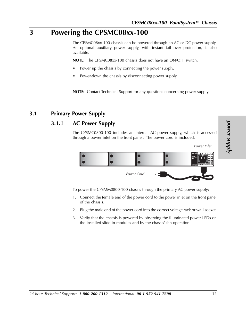 Po wer supply, 1 primary power supply 3.1.1 ac power supply, Chassis | Transition Networks POINTSYSTEM CPSMC0810-100 User Manual | Page 12 / 30