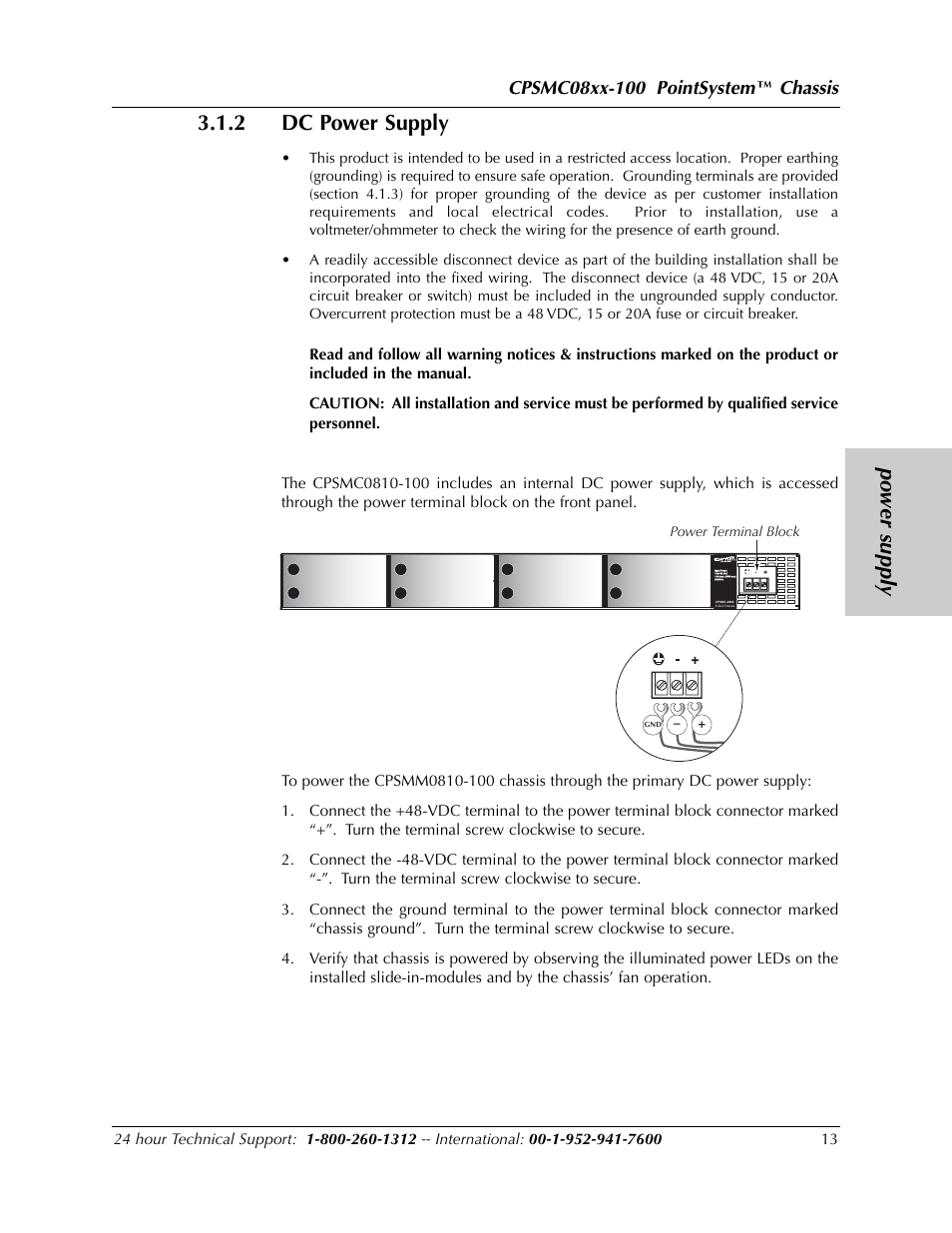 Po wer supply 3.1.2 dc power supply, Chassis | Transition Networks POINTSYSTEM CPSMC0810-100 User Manual | Page 13 / 30