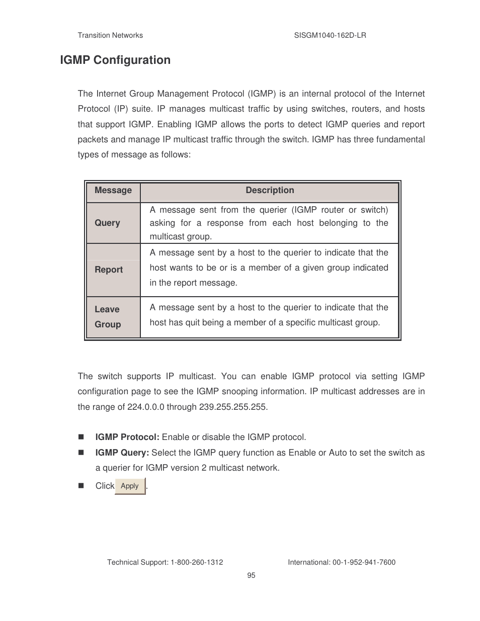 Igmp configuration | Transition Networks SISGM1040-162D User Manual | Page 102 / 132