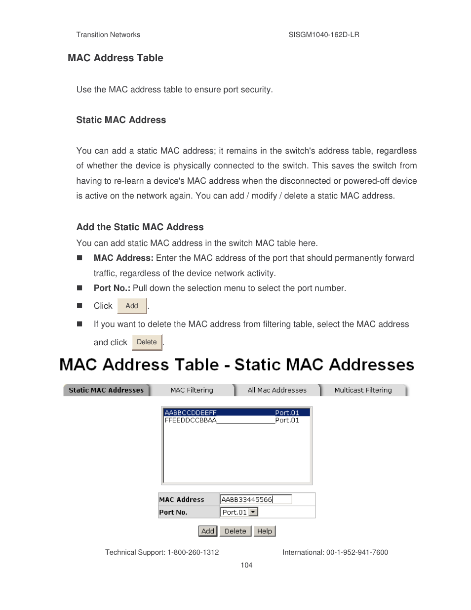 Mac address table | Transition Networks SISGM1040-162D User Manual | Page 111 / 132