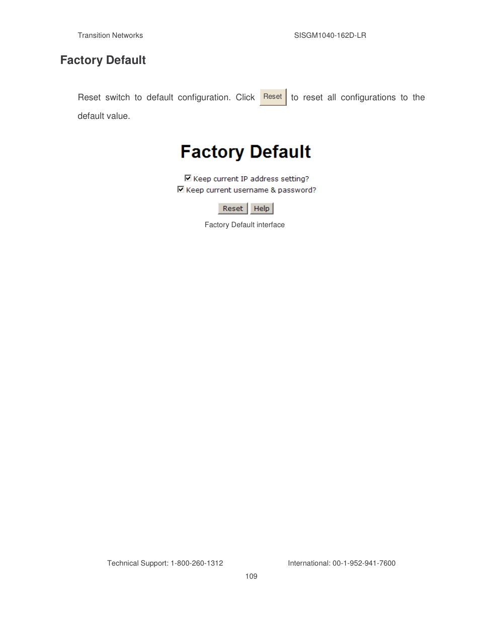 Factory default | Transition Networks SISGM1040-162D User Manual | Page 116 / 132