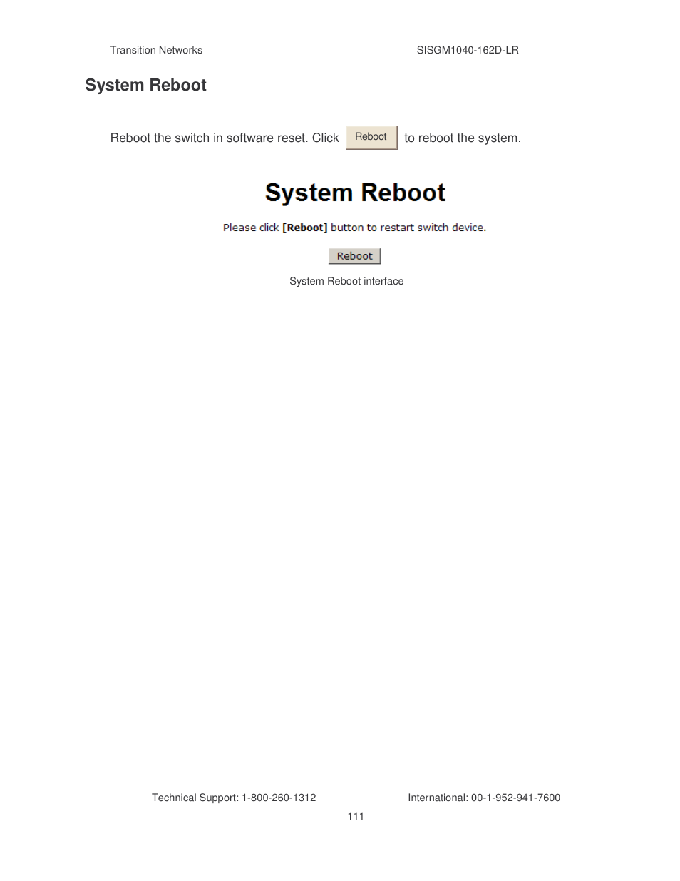 System reboot | Transition Networks SISGM1040-162D User Manual | Page 118 / 132
