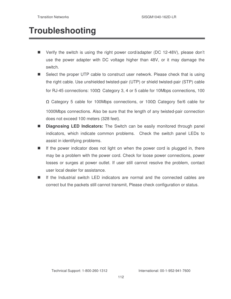 Troubleshooting | Transition Networks SISGM1040-162D User Manual | Page 119 / 132