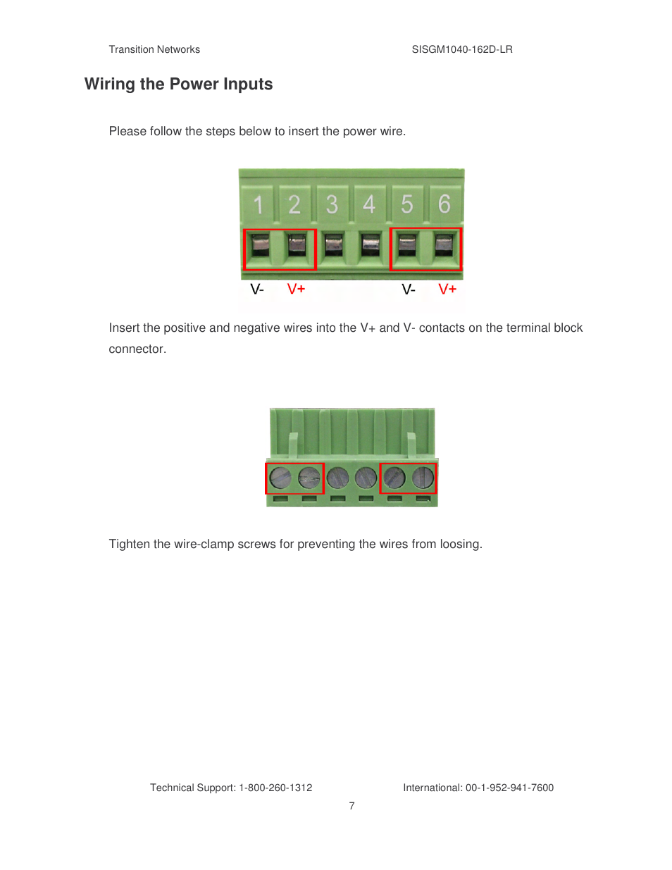 Wiring the power inputs | Transition Networks SISGM1040-162D User Manual | Page 14 / 132