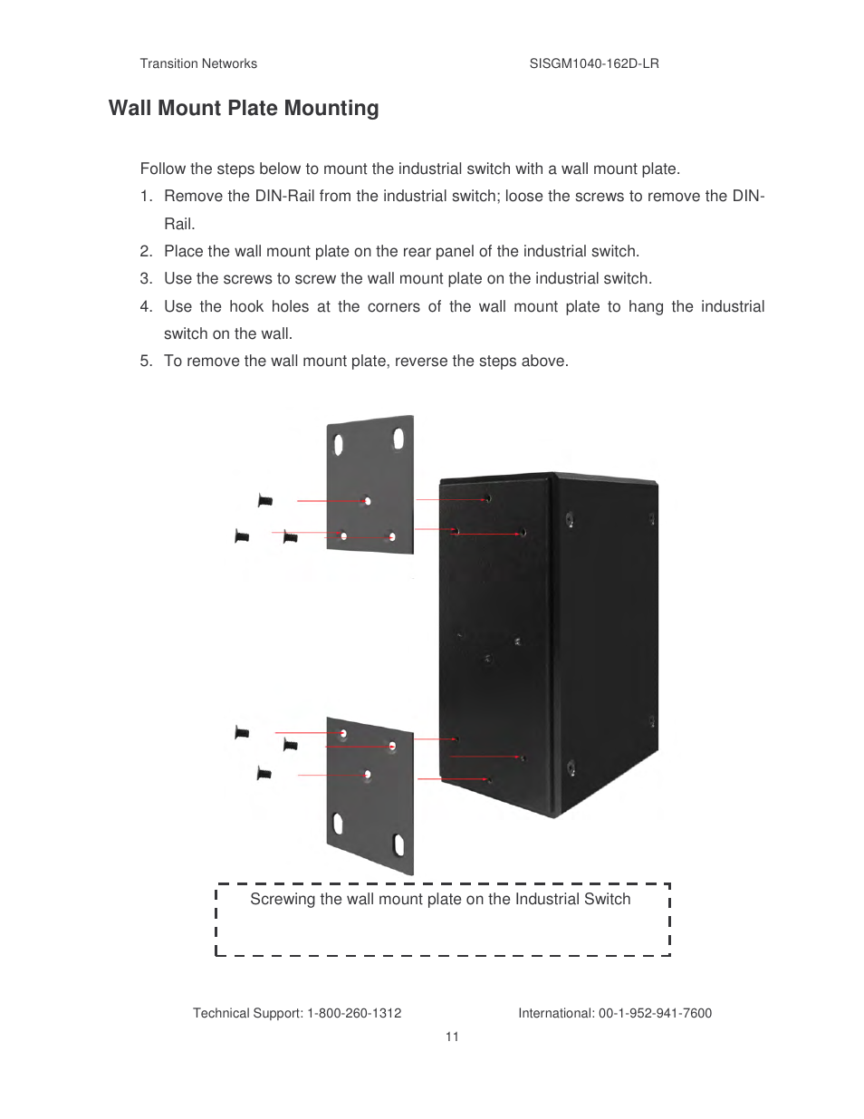 Wall mount plate mounting | Transition Networks SISGM1040-162D User Manual | Page 18 / 132