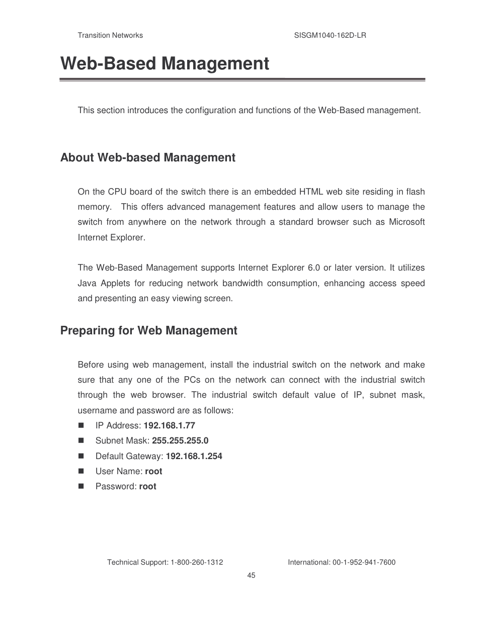Web-based management, About web-based management, Preparing for web management | Transition Networks SISGM1040-162D User Manual | Page 52 / 132