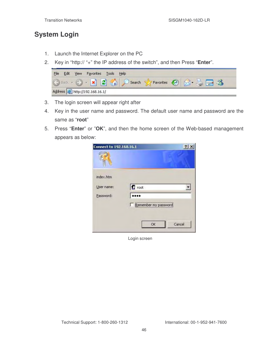 System login | Transition Networks SISGM1040-162D User Manual | Page 53 / 132