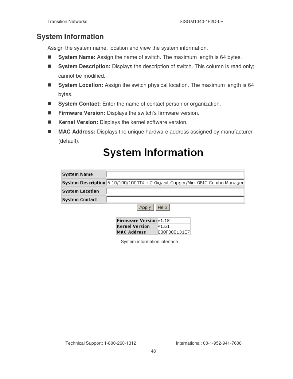 System information | Transition Networks SISGM1040-162D User Manual | Page 55 / 132