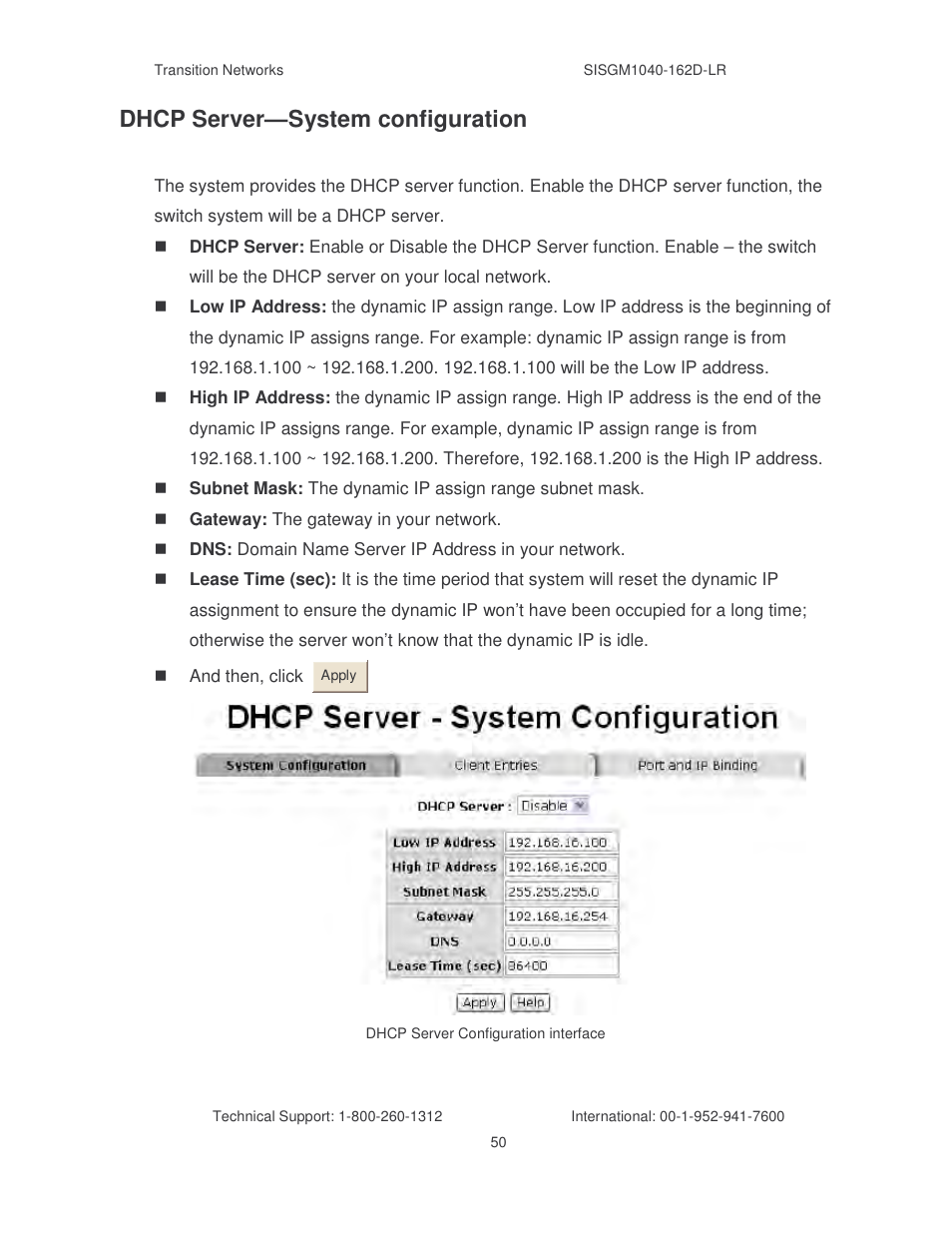 Dhcp server—system configuration | Transition Networks SISGM1040-162D User Manual | Page 57 / 132