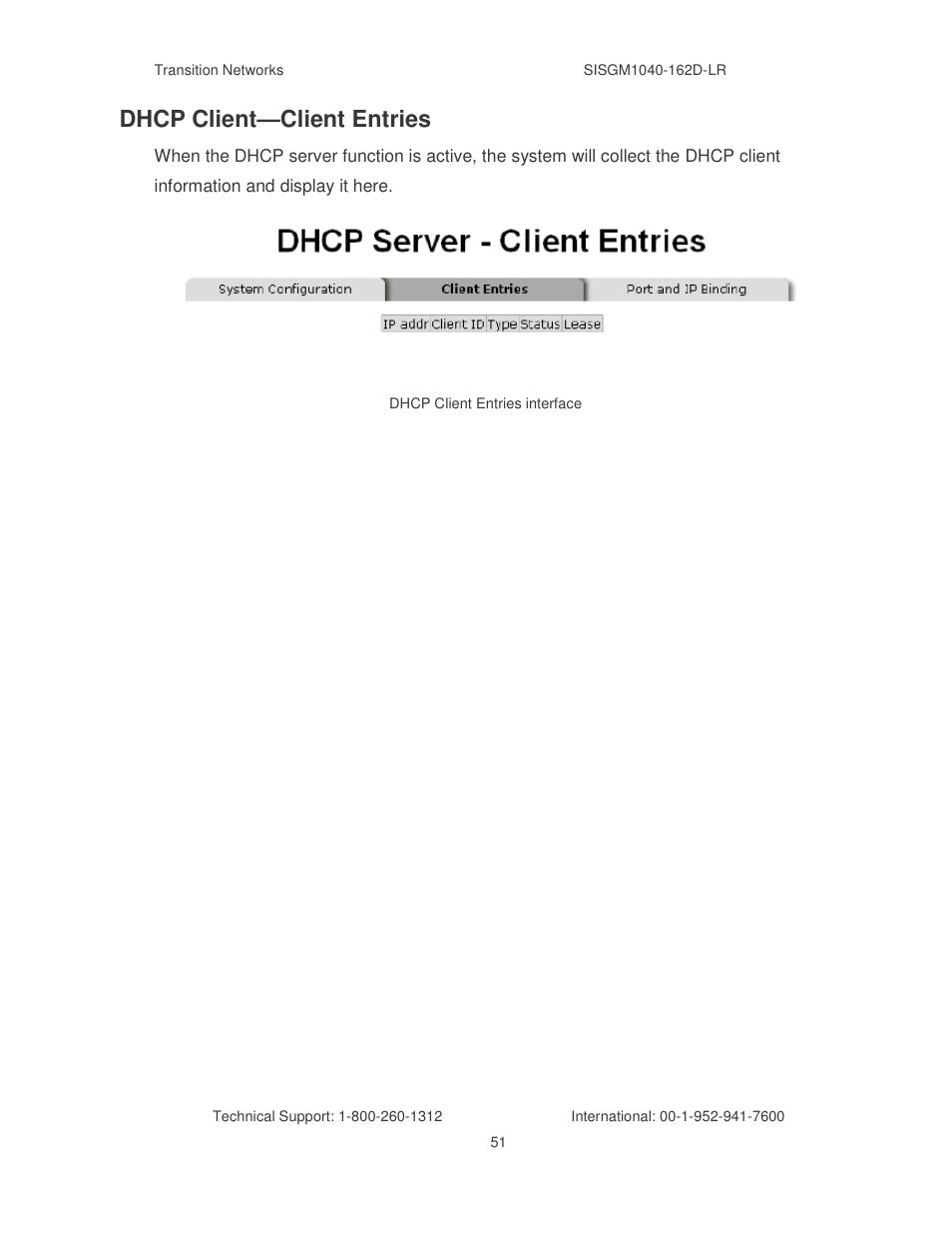Dhcp client—client entries | Transition Networks SISGM1040-162D User Manual | Page 58 / 132