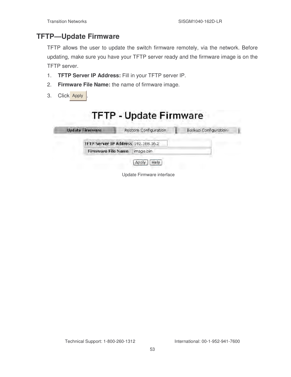 Tftp—update firmware | Transition Networks SISGM1040-162D User Manual | Page 60 / 132