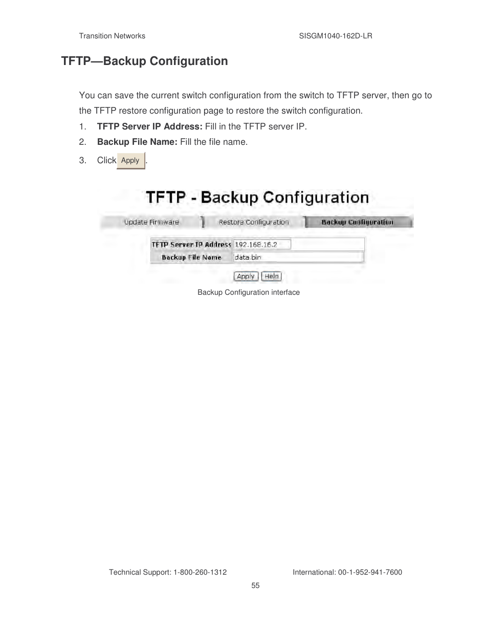 Tftp—backup configuration | Transition Networks SISGM1040-162D User Manual | Page 62 / 132