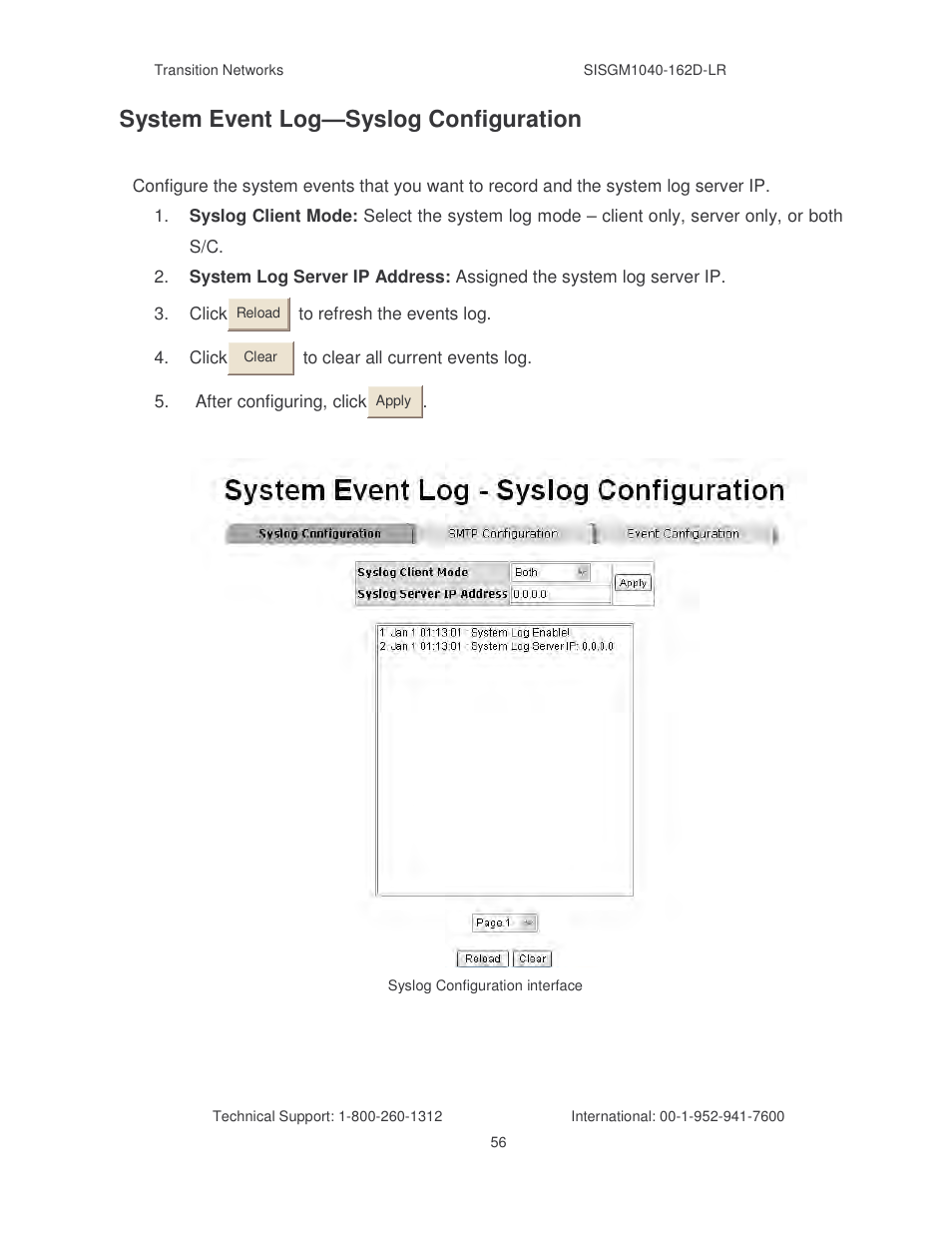 System event log—syslog configuration | Transition Networks SISGM1040-162D User Manual | Page 63 / 132