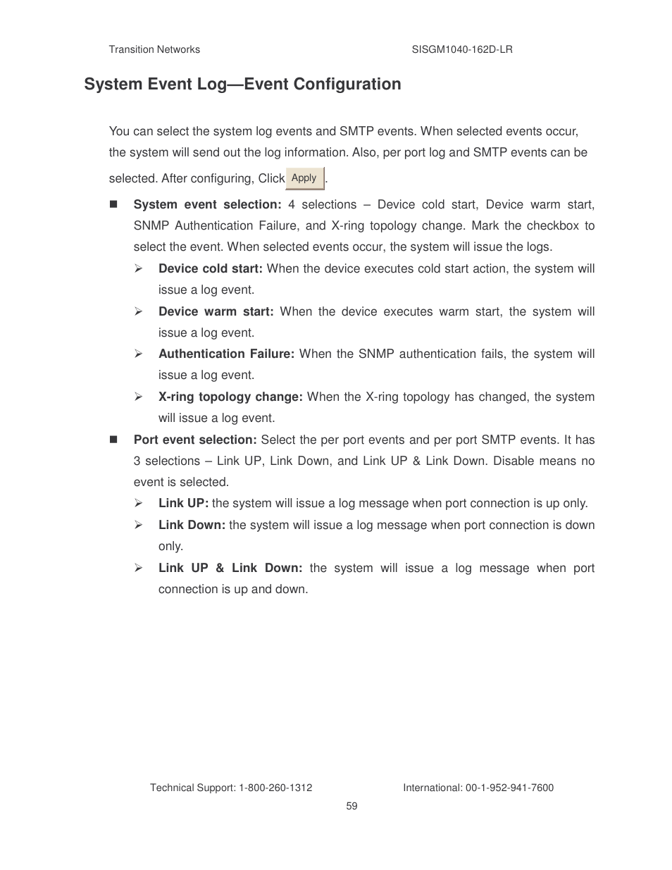 System event log—event configuration | Transition Networks SISGM1040-162D User Manual | Page 66 / 132