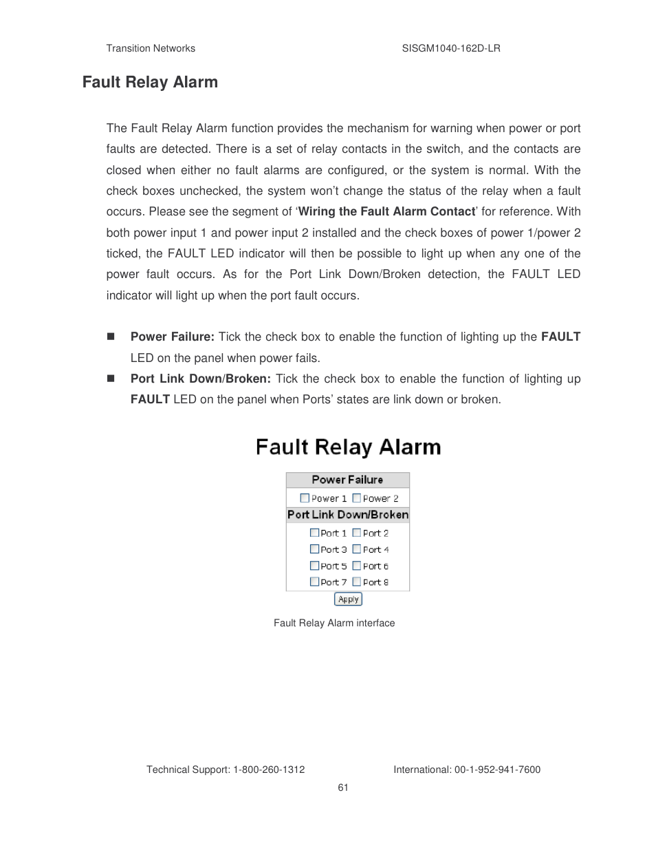 Fault relay alarm | Transition Networks SISGM1040-162D User Manual | Page 68 / 132