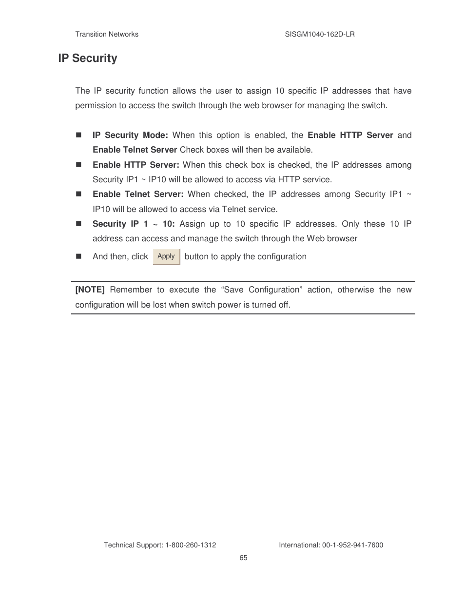 Ip security | Transition Networks SISGM1040-162D User Manual | Page 72 / 132