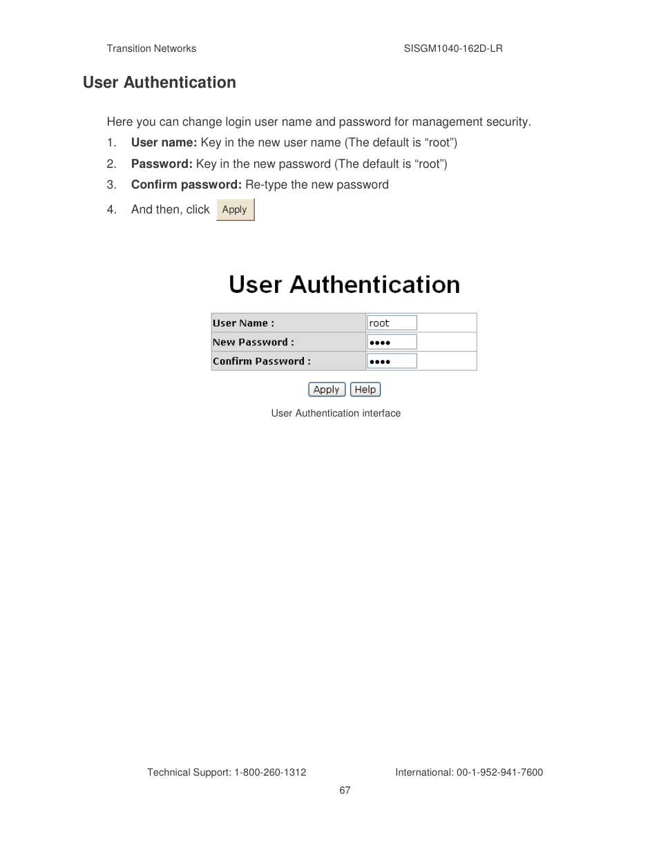 User authentication | Transition Networks SISGM1040-162D User Manual | Page 74 / 132