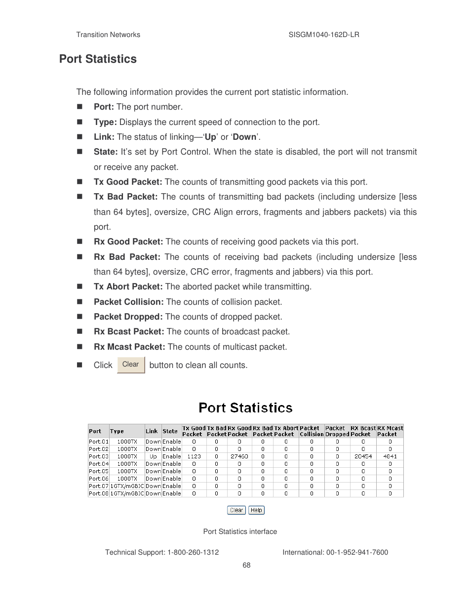 Port statistics | Transition Networks SISGM1040-162D User Manual | Page 75 / 132